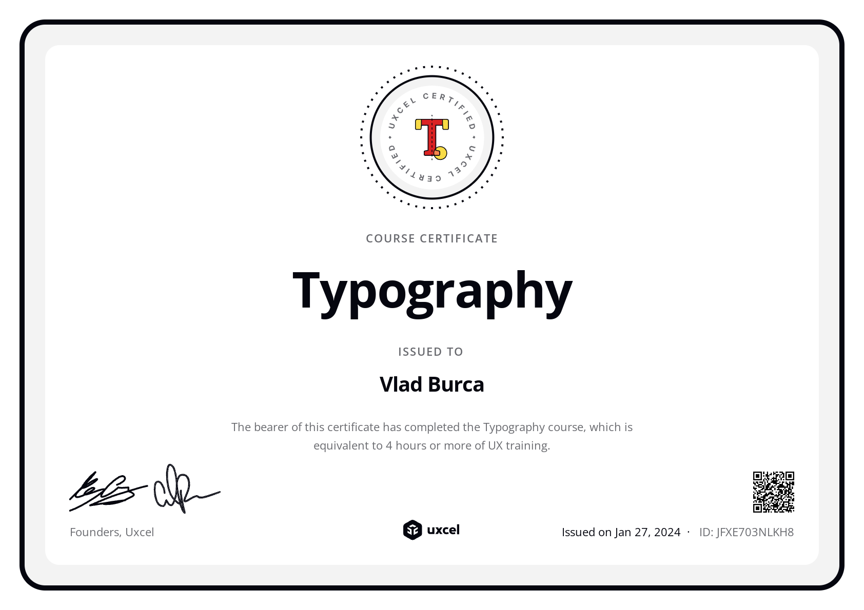 Vlad Burca's certificate
